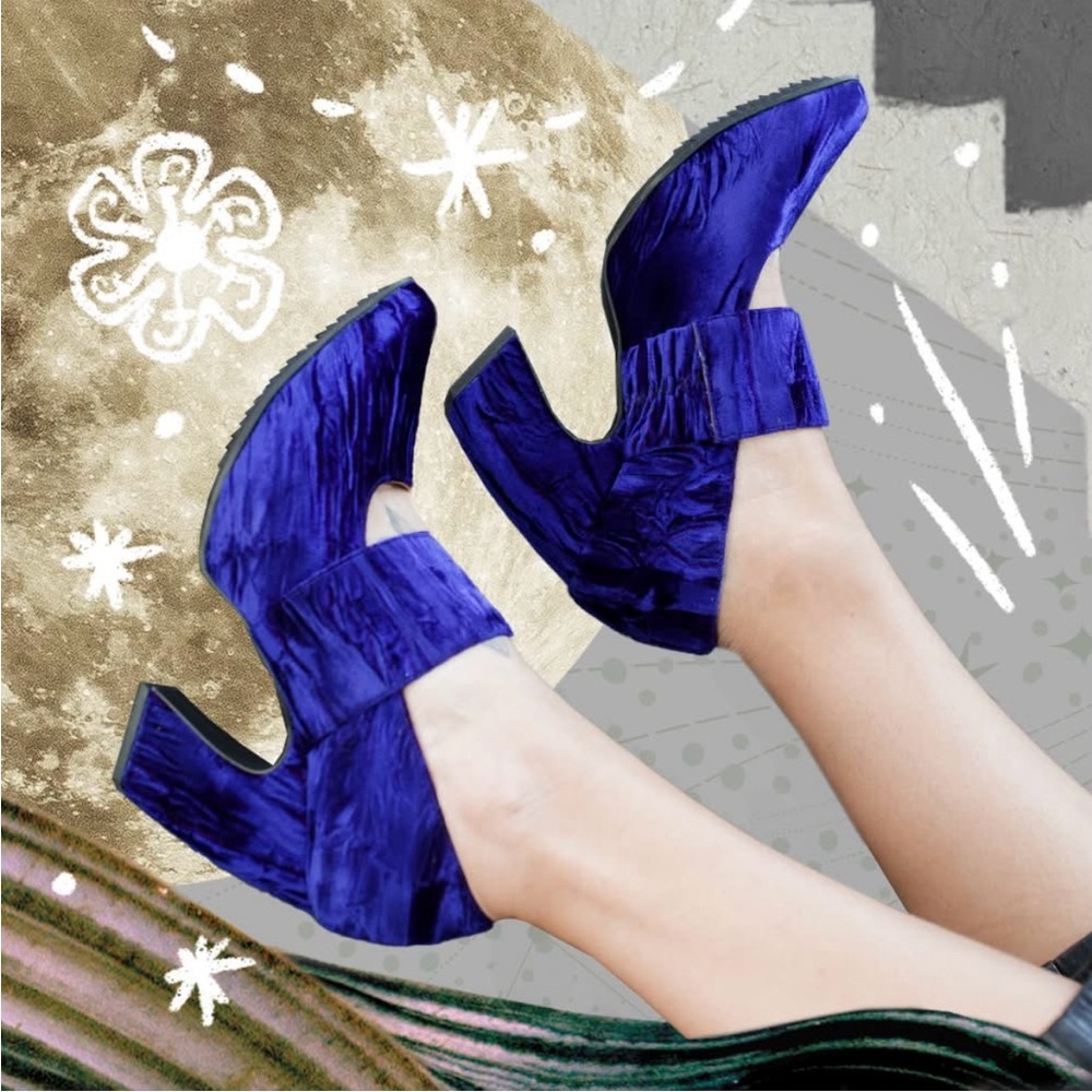 John Fluevog Blue Velvet Joy Ride Heels sz7 - Picture 5 of 11